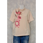 Tricou bej cu pictură florală, unicat