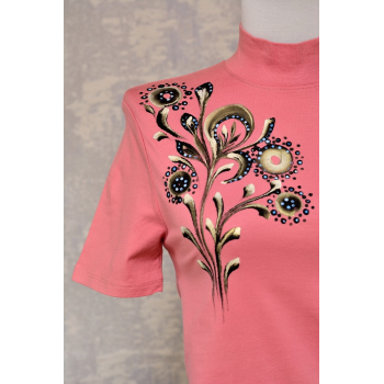 Tricou roz cu pictură florală, unicat