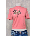 Tricou roz cu pictură florală, unicat