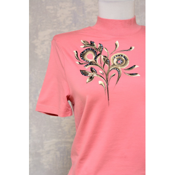 Tricou roz cu pictură florală, unicat