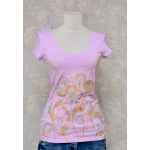 Tricou lila cu pictură florală, unicat