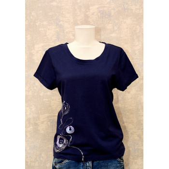 Tricou bleumarin cu pictură abstractă, unicat