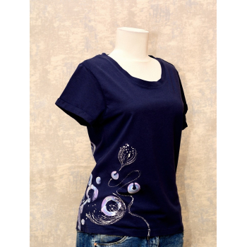Tricou bleumarin cu pictură abstractă, unicat