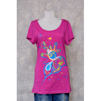 Tricou magenta cu pictură abstractă, unicat