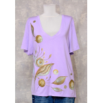 Tricou lila cu pictură florală, unicat