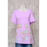 Tricou lila cu pictură florală, unicat