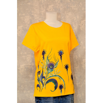 Tricou galben cu pictură florală, unicat