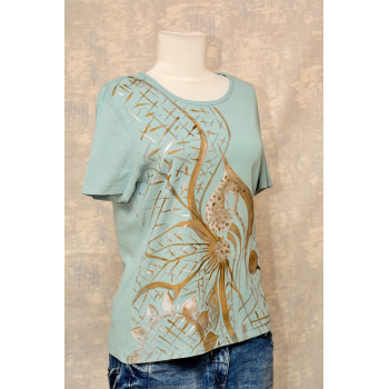 Tricou bleu cu pictură abstractă, unicat