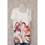 Tricou alb cu pictură florală, unicat