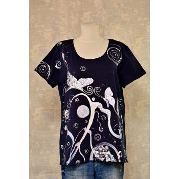 Tricou bleumarin cu pictură abstractă, unicat