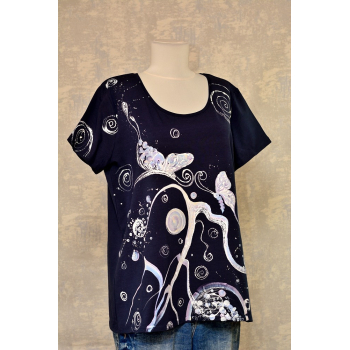 Tricou bleumarin cu pictură abstractă, unicat