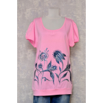 Tricou roz cu pictură florală, unicat