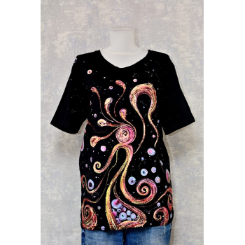 Tricou negru cu pictură abstractă, unicat