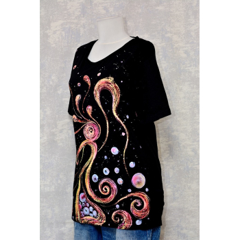 Tricou negru cu pictură abstractă, unicat