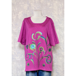 Tricou magenta cu pictură florală, unicat