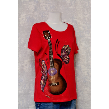 Tricou roșu pictat, unicat
