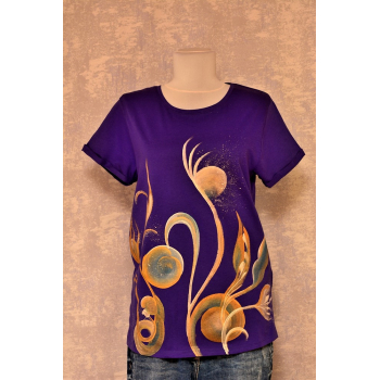 Tricou mov cu pictura florală, unicat