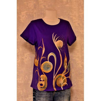 Tricou mov cu pictura florală, unicat