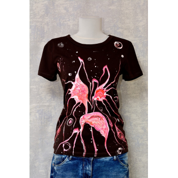 Tricou maro cu pictură florală, unicat