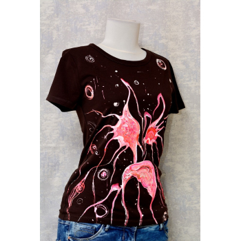 Tricou maro cu pictură florală, unicat