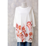 Tricou alb cu pictură florală, unicat