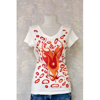 Tricou alb cu pictură abstractă, unicat