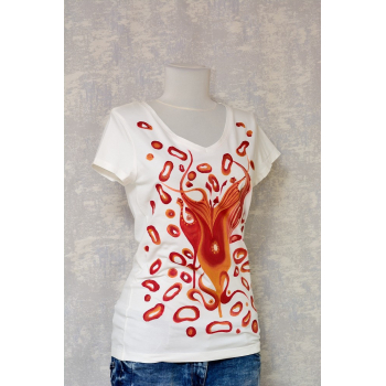 Tricou alb cu pictură abstractă, unicat