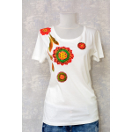 Tricou ivoire cu pictură florală, unicat