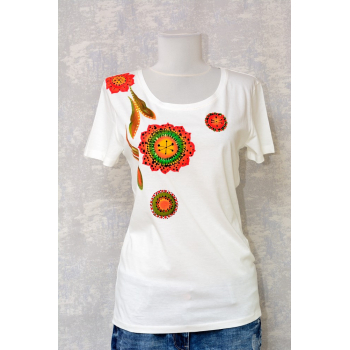 Tricou ivoire cu pictură florală, unicat