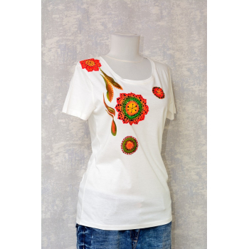 Tricou ivoire cu pictură florală, unicat