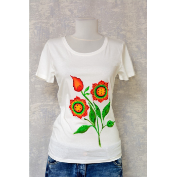 Tricou ivoire cu pictură florală, unicat