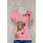 Tricou roz cu pictură abstractă, unicat