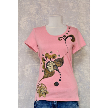 Tricou roz cu pictură abstractă, unicat