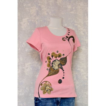 Tricou roz cu pictură abstractă, unicat