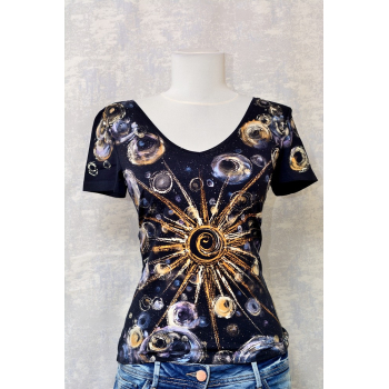 Tricou bleumarin cu pictură abstractă, unicat