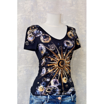 Tricou bleumarin cu pictură abstractă, unicat