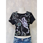 Tricou negru cu pictură abstractă, unicat