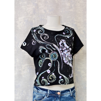 Tricou negru cu pictură abstractă, unicat