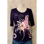 Tricou bleumarin cu pictură florală, unicat