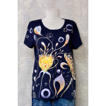 Tricou bleumarin cu pictură florală, unicat