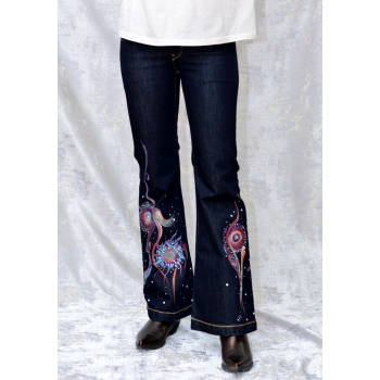 Blugi evazați cu pictură florală, unicat