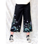 Pantaloni negri cu pictură florală, unicat