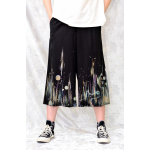 Pantaloni negri cu pictură florală, unicat