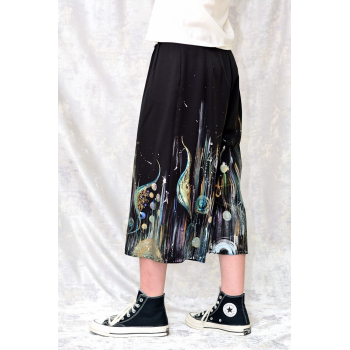 Pantaloni negri cu pictură florală, unicat