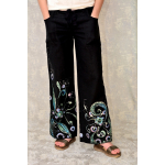 Pantaloni negri cu pictură florală, unicat
