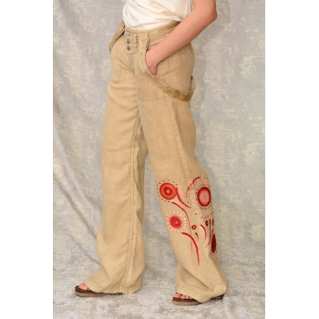 Pantaloni de in cu pictură abstractă, unicat