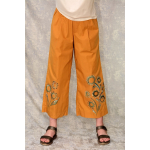 Pantaloni ocru cu pictură florală, unicat